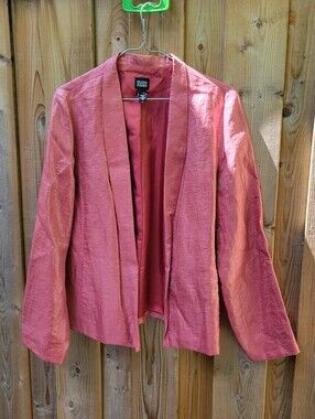Eileen Fisher Rose Shimmer Linen And Silk Open Front Blazer